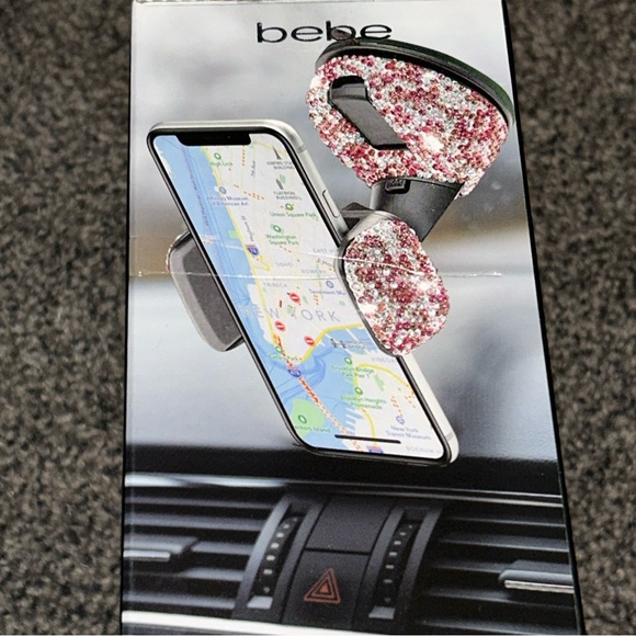 BEBE Bling Car Mount Crystal Dashboard Phone Holder Up to 4” W 360 Full Rotation - Picture 12 of 12
